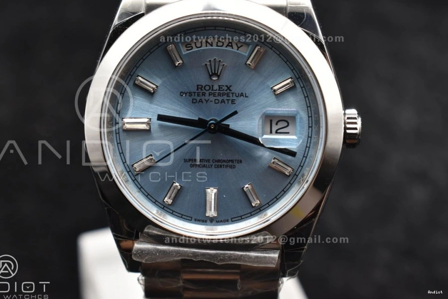 A2836 Weight Bracelet GSF Gain SS DayDate Blue Crystal On 40 Iced President Dial 0403